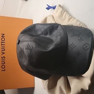 Louis Vuitton Black Leather Monogram Shadow Baseball Cap 1231lv10 Hat